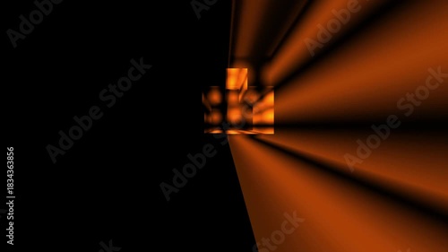 Abstract orange light streaks create a futuristic tunnel on black background