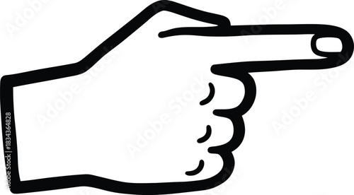 Hand-drawn hand pointing icon, doodle solid black on white, simple finger gesture, quick direction sketch