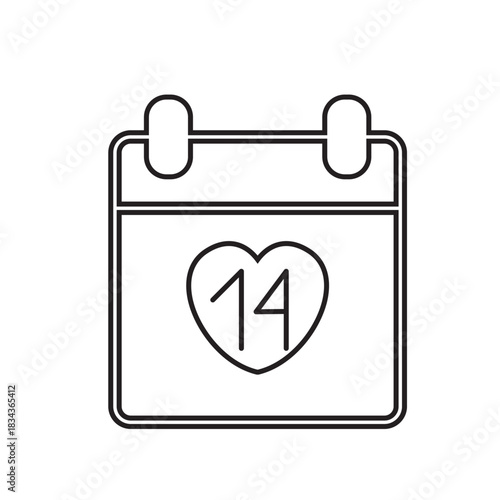 Valentine calendar fourteen date romantic outline vector icon for love events