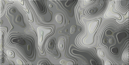 Metallic silver and gray topographic contour lines with a reflective, textured, and abstract appearance, creating a sophisticated and dynamic visual pattern