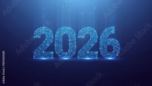 Celebrate a bright future with this stunning 2026 technology design, perfect for new year greetings, digital innovation concepts, and futuristic projects