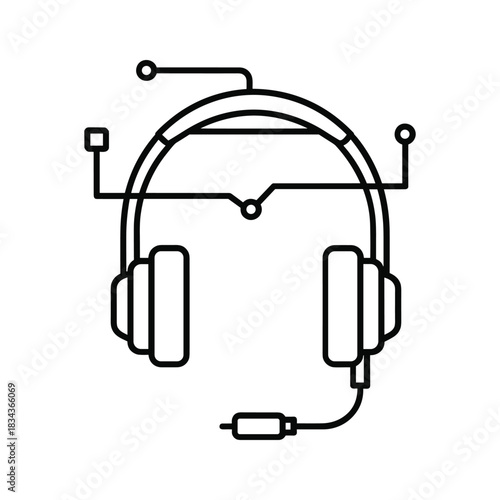 Headset with Microphone and Tech Circuitry Line Icon