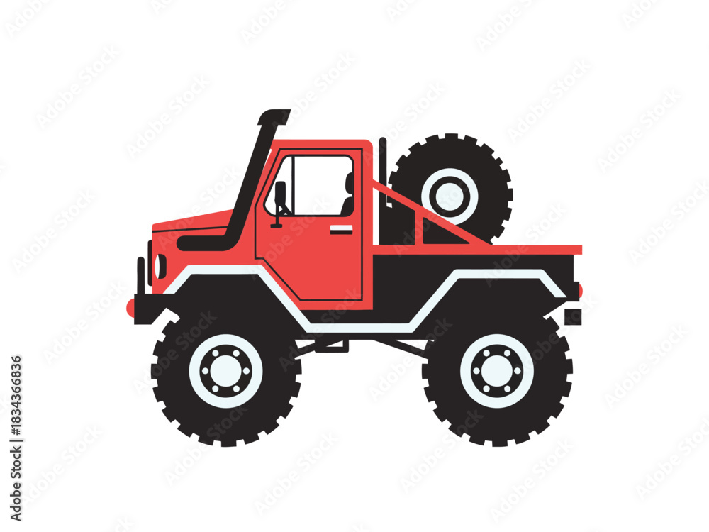 Fototapeta premium Red Off-Road Truck Illustration Explore Adventure and Rugged Terrain with this Powerful Vehicle