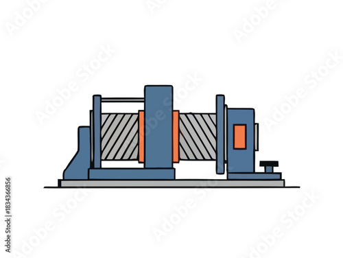 Mechanical winch illustration Detailed vector graphic of a heavy-duty industrial winch, perfect for design