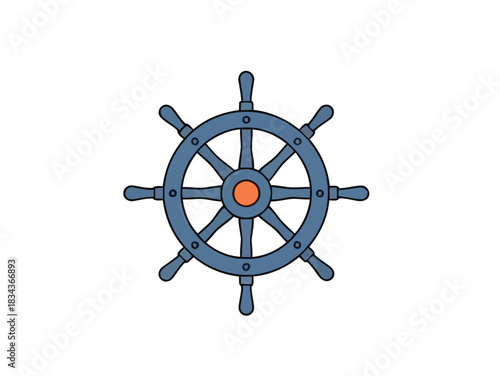 Simple illustration of a ship's wheel, a symbol of navigation and nautical themes, isolated on white