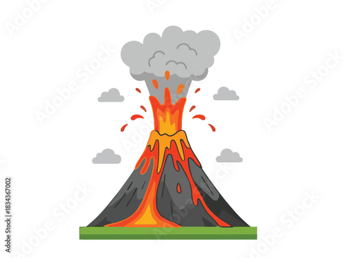 Volcano Eruption Illustration Dynamic Depiction of Volcanic Activity with Smoke, Lava, and Impact