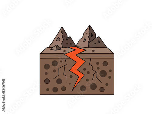 Volcanic Eruption Illustration Showing Molten Lava Flowing Through Earth's Crust
