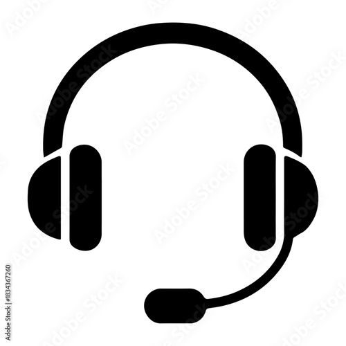 Headset support icon, communication headphone symbol, customer service call center icon for assistance, helpline audio device graphic