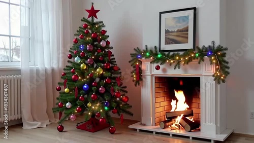 Cozy Christmas Fireplace and Tree for Holiday Marketing, Website Design, and Festive Decor Inspiration