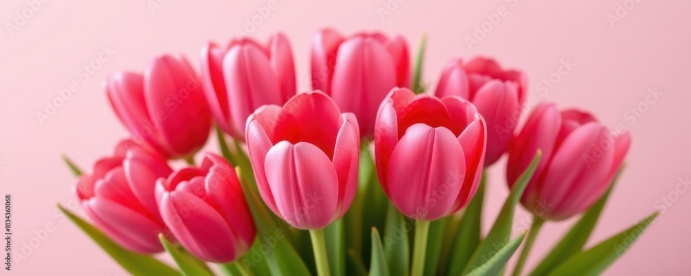 Obraz premium Spring bloom of pink red tulips in a vibrant garden floral arrangement natural setting close-up view