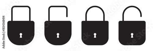 Lock icon. locked and unlocked black outline icon set for app, ui, ux and website. vector illustration on white background.