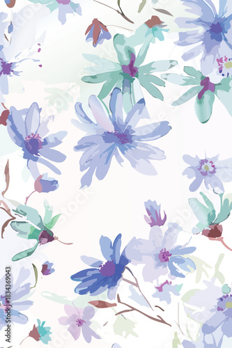 Seamless colorful floral pattern. Hand drawn flowers, herbs, leaves, branches, berries, tulip. Simple cute flat vector elements. Design for textile, cover, wallpaper