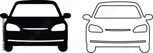 Black car icon set in flat and line style, vehicle silhouette collection with SUV, sedan, convertible and pickup group, monochrome transport symbol pack and automotive graphic synonym illustration