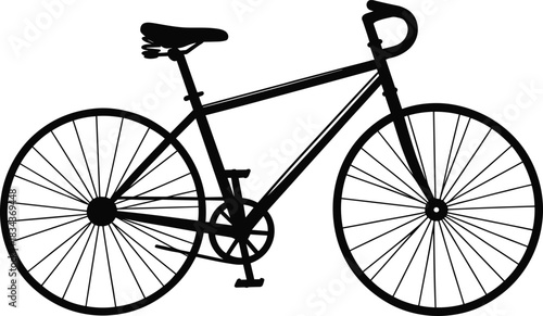 PrintBlack silhouette vector illustration of a minimalist fixie bicycle with thin wheels, saddle, and drop handlebars, symbolizing urban transportation, healthy lifestyle, and sport.
