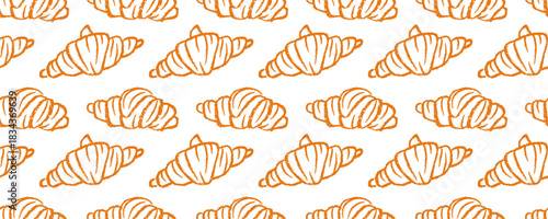 Croissant with crayon texture vector pattern.