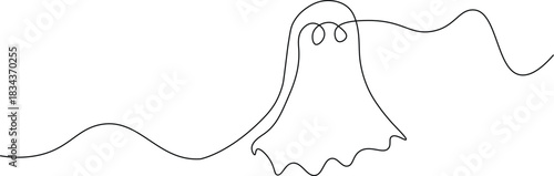 Halloween ghost continuous one line drawing minimalist isolate outline vector