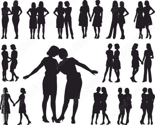 PrintThree expectant women black silhouette vector illustration set representing maternity, full-term pregnancy, different hairstyles, female health, and profile view beauty concepts.