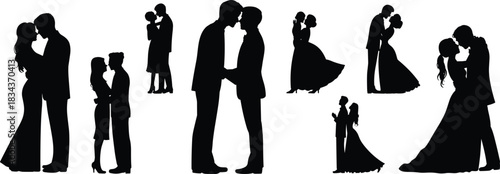 PrintWheelchair users and disabled people silhouette vector set, including men with canes, illustrating accessibility and mobility, isolated.