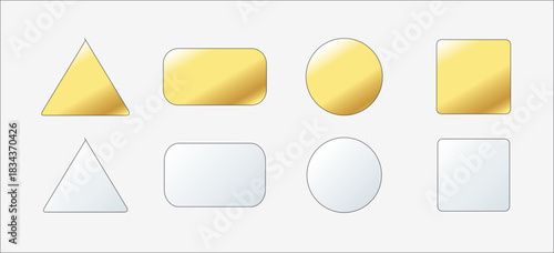 Gold geometric shapes set abstract. Transparent background, vector illustration.