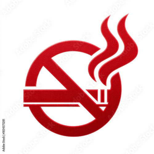 No smoking sign, textured 3D graphic, red and white, representing prohibition and public health