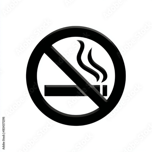 No smoking sign, bold 3D graphic, representing prohibition and public health, in black and white