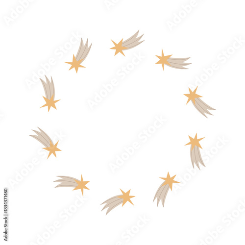 Wreath, frame in comets and stars Vector folk design Christmas decoration