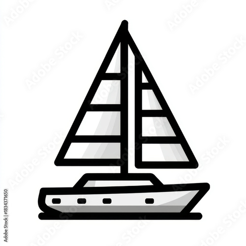 Minimalist sailboat icon, white, grey, and black, representing navigation, marine apps, and travel