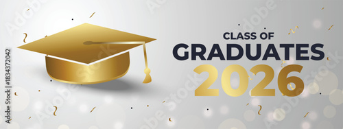 Minimal Elegant Gold Graduation Cap Banner for Class of 2026 Graduates