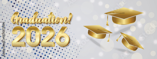 Gold Cap and Metallic Class of 2026 Graduation Banner with Luxury Theme
