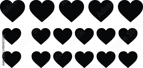 Vector Collection of Various Solid Black Heart Silhouettes for Love and Romance Design