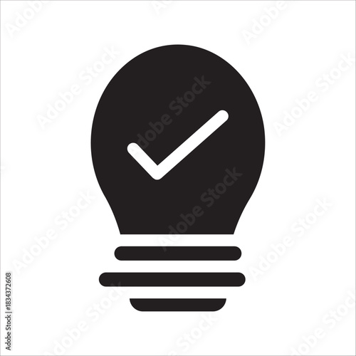 black bulb with checkmark like quick tip icon . flat stroke linear simple trend modern efficiency logotype design element isolated on white background.