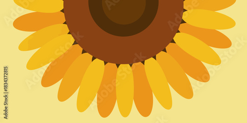 A stylized illustration of a vibrant sunflower with warm yellow and orange petals against a pale yellow background.