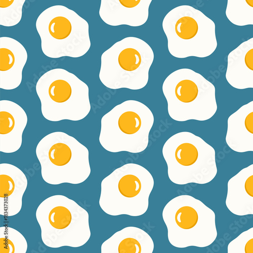 Fried egg seamless pattern. Healthy food vector repeating ornament useful for kitchen textile, fabric, wallpaper, wrapping paper, digital paper, scrapbooking