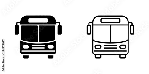 Front view of a bus in solid black and line art style, representing public transportation.