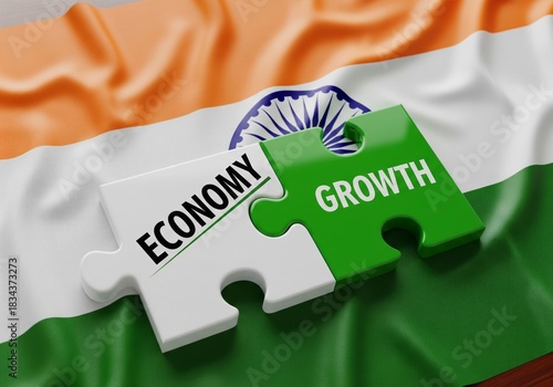 Indian Economy Growth Concept Puzzle Pieces on National Flag.