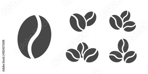 A collection of stylized coffee bean icons are displayed against a white background.