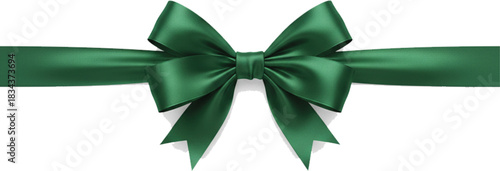 Geen bow and ribbon. Realistic holiday decoration. Green ribbon with bow isolated on white background.