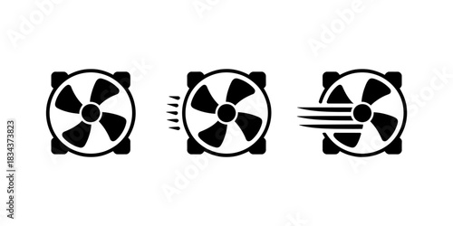 Three different fan icons showing airflow from none to moderate to high.