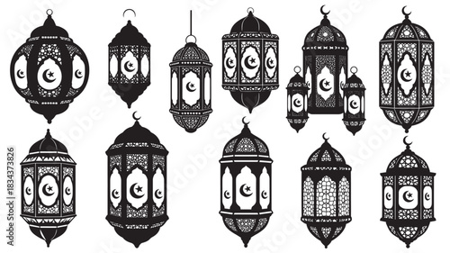 Set of Ramadan lantern illustrations decorative Islamic vector design elements isolated on white background for festive celebrations