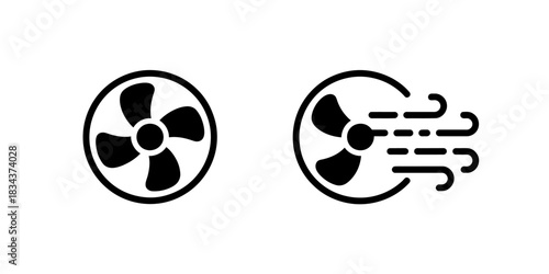 Two fan icons show a simple fan and a fan with moving air, symbolizing ventilation and cooling.