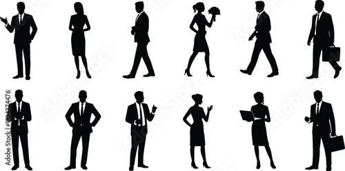 Silhouettes of Stylish People in Smart-Casual and Cocktail Attire with Reflection Shadows, Ideal for Parties, Networking, and Socializing Events.