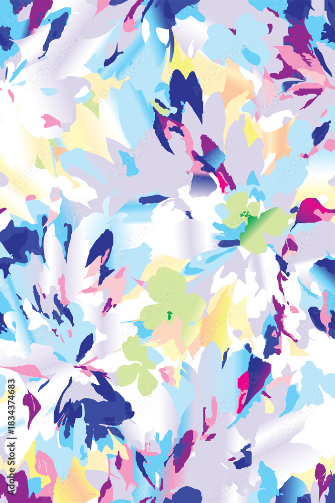 Fototapeta premium Seamless colorful floral pattern. Hand drawn flowers, herbs, leaves, branches, berries, tulip. Simple cute flat vector elements. Design for textile, cover, wallpaper