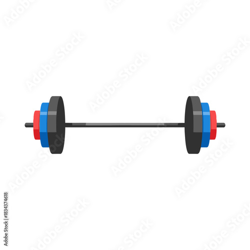 Barbell with weight plates for strength training and fitness.