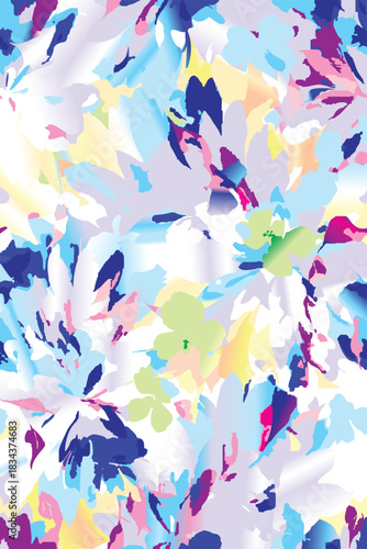 Seamless colorful floral pattern. Hand drawn flowers, herbs, leaves, branches, berries, tulip. Simple cute flat vector elements. Design for textile, cover, wallpaper