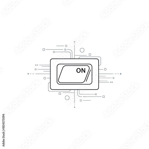 Digital ON switch with circuit board design illustration.