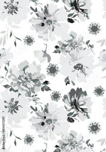 Seamless colorful floral pattern. Hand drawn flowers, herbs, leaves, branches, berries, tulip. Simple cute flat vector elements. Design for textile, cover, wallpaper