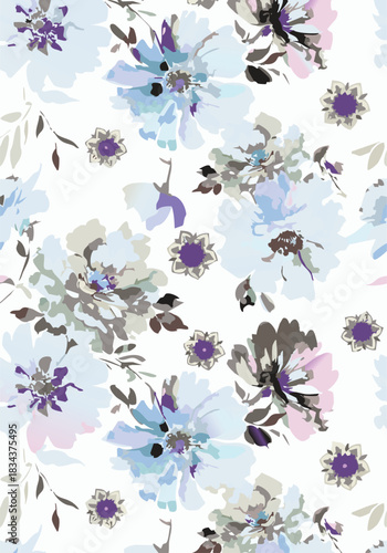 Seamless colorful floral pattern. Hand drawn flowers, herbs, leaves, branches, berries, tulip. Simple cute flat vector elements. Design for textile, cover, wallpaper