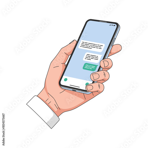 Hand holding smartphone displaying chat messages digital communication.