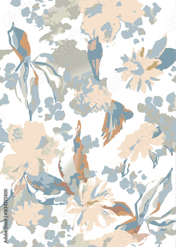 Seamless colorful floral pattern. Hand drawn flowers, herbs, leaves, branches, berries, tulip. Simple cute flat vector elements. Design for textile, cover, wallpaper