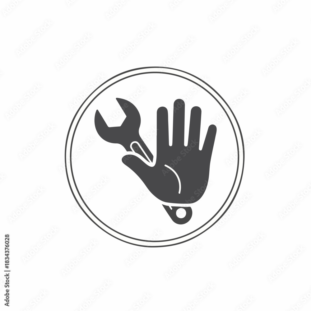 Obraz premium Hand holding wrench inside a circle, representing repair, service, and maintenance